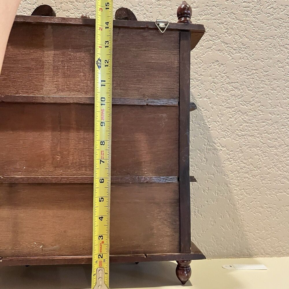 Vintage Small Cabinet Wood 2 Shelves Glass Door Footed Wall Hanging 17" - Picture 9 of 13